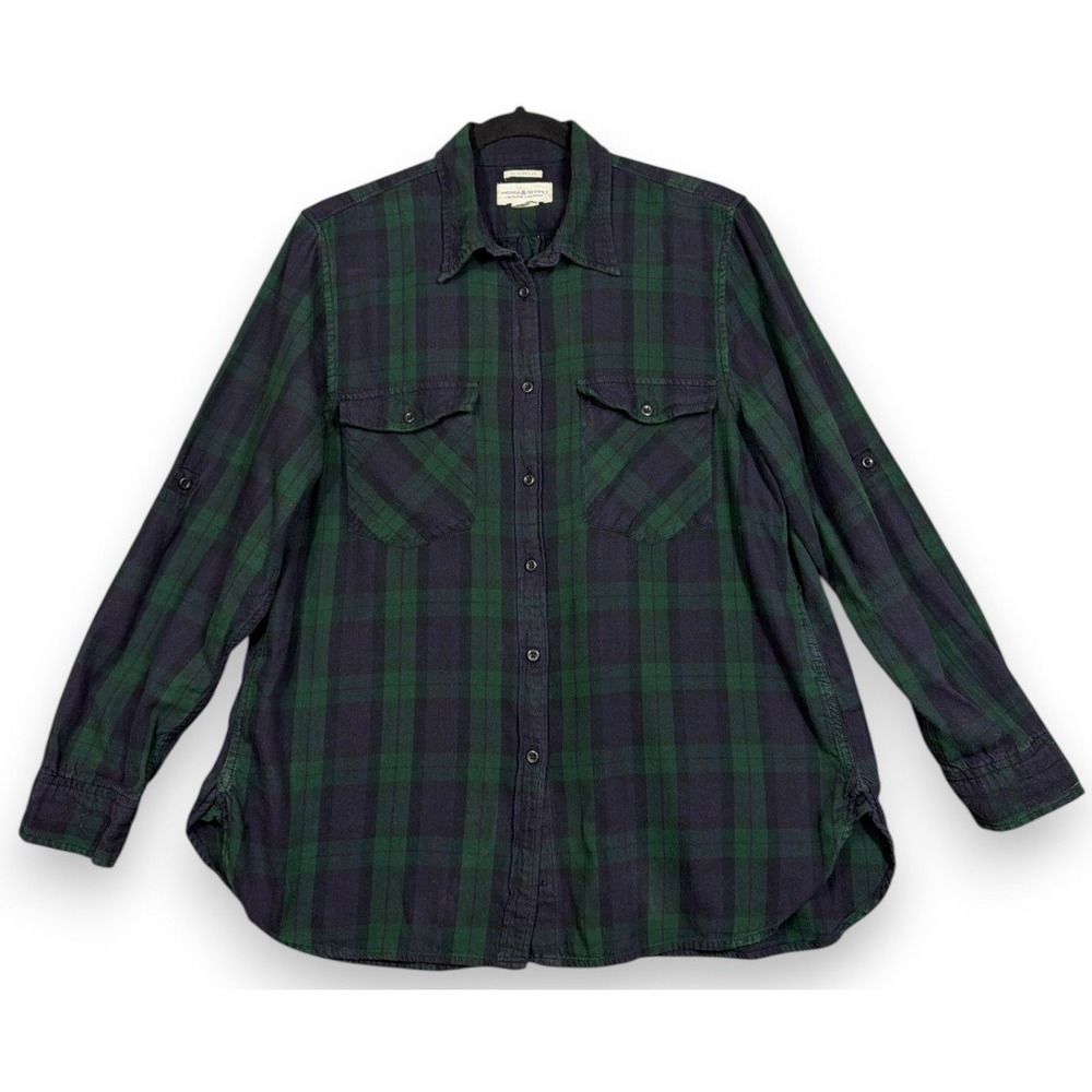 Denim & Supply Ralph Lauren Shirt Womens XL Green Black Watch Plaid Flannel Top